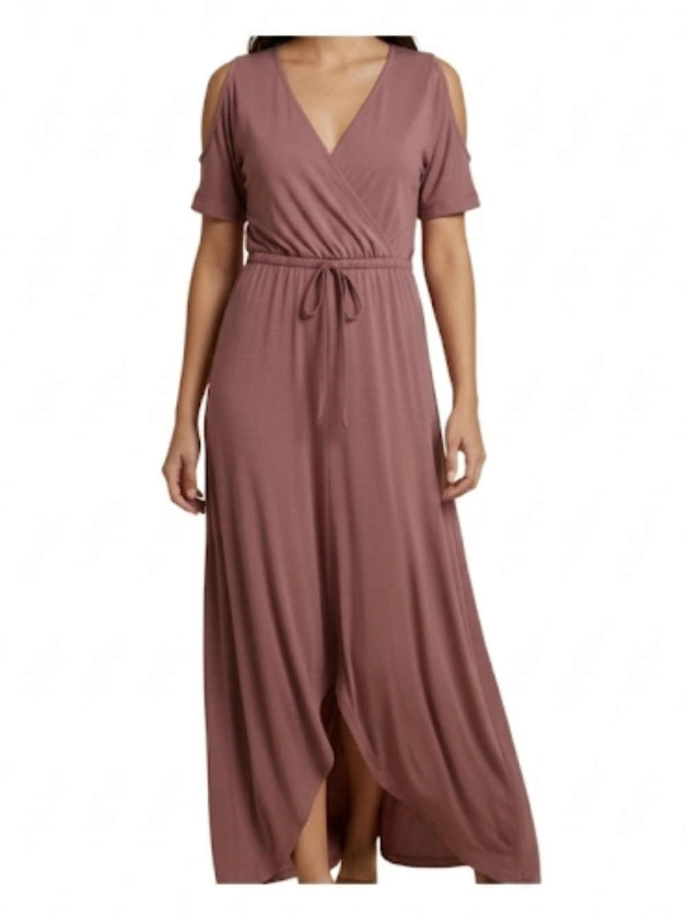Cato Cold Shoulder Maxi Dress Faux Wrap V-Neckline Tulip-Style Hi-low Hem Sz Med